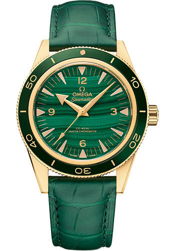 Omega Seamaster 300 Omega Co-Axial Master Chronometer - 41 mm Yellow Gold Case - Deep Green Dial - Green Leather Strap - 234.63.41.21.99.001