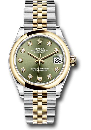 Rolex Steel and Yellow Gold Datejust 31 Watch - Domed Bezel - Olive Green Diamond Dial - Jubilee Bracelet - 278243 ogdj