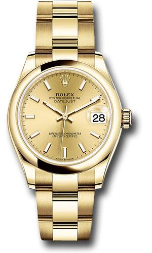 Rolex Yellow Gold Datejust 31 Watch - Domed Bezel - Champagne Index Dial - Oyster Bracelet - 278248 chio