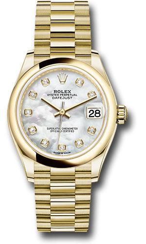 Rolex Yellow Gold Datejust 31 Watch - Domed Bezel - Mother-of-Pearl Diamond Dial - President Bracelet - 278248 mdp