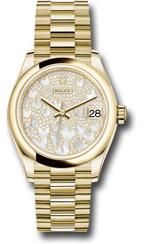 Rolex Yellow Gold Datejust 31 Watch - Domed Bezel - Paved Mother-of-Pearl Butterfly Dial - President Bracelet - 278248 pmopbp