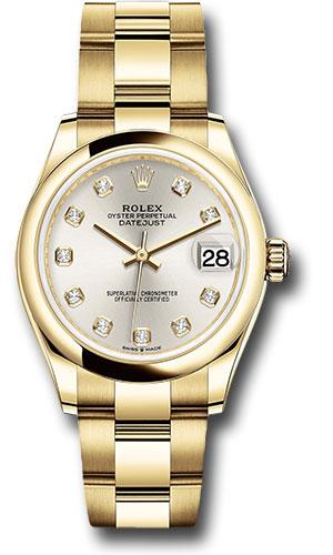 Rolex Yellow Gold Datejust 31 Watch - Domed Bezel - Silver Diamond Dial - Oyster Bracelet - 278248 sdo