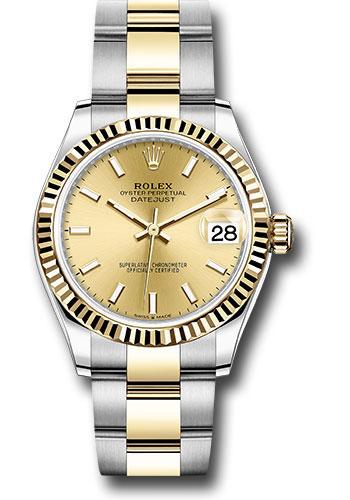 Rolex Steel and Yellow Gold Datejust 31 Watch - Fluted Bezel - Champagne Index Dial - Oyster Bracelet - 278273 chio