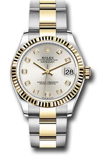 Rolex Steel and Yellow Gold Datejust 31 Watch - Fluted Bezel - Silver Diamond Dial - Oyster Bracelet - 278273 sdo