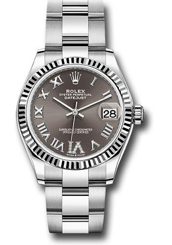 Rolex Steel and White Gold Datejust 31 Watch - Fluted Bezel - Dark Grey Roman Diamond 6 Dial - Oyster Bracelet - 278274 dkgdr6o