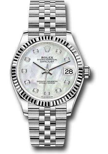 Rolex Steel and White Gold Datejust 31 Watch - Fluted Bezel - White Mother-Of-Pearl Diamond Dial - Jubilee Bracelet - 278274 mdj