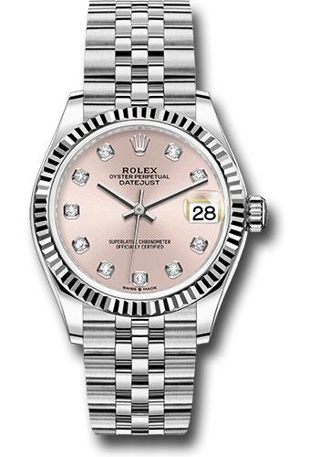 Rolex Steel and White Gold Datejust 31 Watch - Fluted Bezel - Pink Diamond Dial - Jubilee Bracelet - 278274 pdj