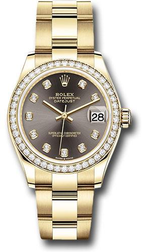 Rolex Yellow Gold Datejust 31 Watch - Diamond Bezel - Dark Grey Diamond Dial - Oyster Bracelet - 278288RBR dkgdo