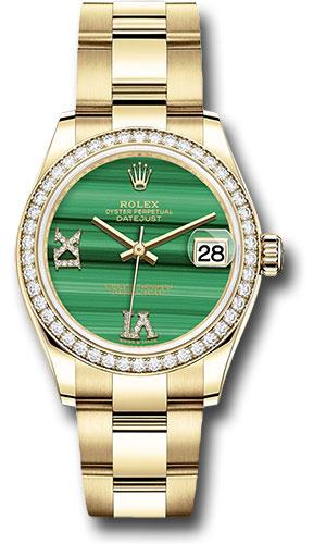 Rolex Yellow Gold Datejust 31 Watch - Diamond Bezel - Malachite Diamond Six and Nine Dial - Oyster Bracelet - 278288RBR madr69o