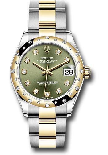 Rolex Steel and Yellow Gold Datejust 31 Watch - Domed Diamond Bezel - Olive Green Diamond Dial - Oyster Bracelet - 278343 ogdo