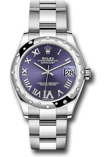 Rolex Steel and White Gold Datejust 31 Watch - Domed 24 Diamond Bezel - Aubergine Roman Diamond 6 Dial - Oyster Bracelet - 2020 Release - 278344RBR aubdr6o
