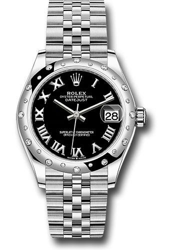 Rolex Steel and White Gold Datejust 31 Watch - Domed 24 Diamond Bezel - Black Roman Dial - Jubilee Bracelet - 2020 Release - 278344RBR bkrj