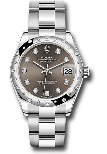 Rolex Steel and White Gold Datejust 31 Watch - Domed 24 Diamond Bezel - Dark Grey Diamond Dial - Oyster Bracelet - 2020 Release - 278344RBR dkgdo