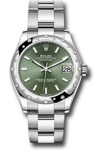 Rolex Steel and White Gold Datejust 31 Watch - Domed 24 Diamond Bezel - Mint Green Index Dial - Oyster Bracelet - 2020 Release - 278344RBR mgio