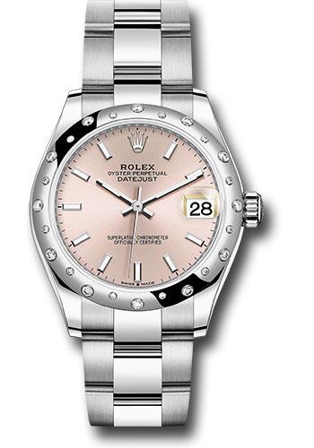 Rolex Steel and White Gold Datejust 31 Watch - Domed 24 Diamond Bezel - Pink Index Dial - Oyster Bracelet - 2020 Release - 278344RBR pio