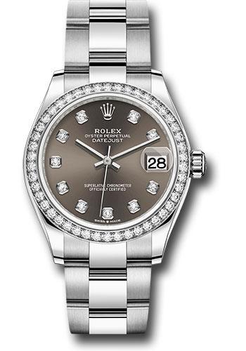 Rolex Steel and White Gold Datejust 31 Watch - Diamond Bezel - Dark Grey Diamond Dial - Oyster Bracelet - 278384RBR dkgdo
