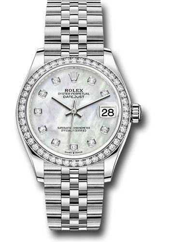 Rolex Steel and White Gold Datejust 31 Watch - Diamond Bezel - White Mother-Of-Pearl Diamond Dial - Jubilee Bracelet - 278384RBR mdj