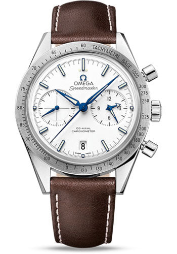 Omega Speedmaster '57 Omega Co-Axial Chronograph Watch - 41.5 mm Grade 5 Titanium Case - Brushed Bezel - White Dial - Brown Leather Strap - 331.92.42.51.04.001