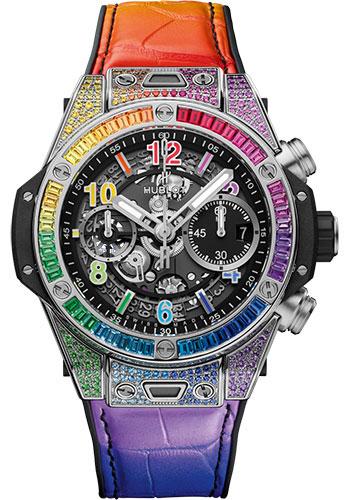 Hublot Big Bang Unico Titanium Rainbow Watch - 42 mm - Black Skeleton Dial - Black Rubber and Multicolored Leather Strap-441.NX.1117.LR.0999