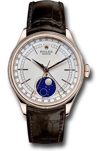 Rolex Cellini Moonphase Watch - Everose Gold - White Dial - Tobacco Leather Strap - 50535 wbr