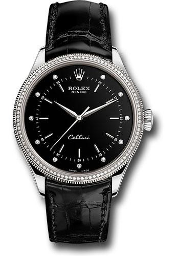 Rolex Cellini Time Watch - White Gold - Black Dial - Black Leather Strap - 50609RBR bkdbk