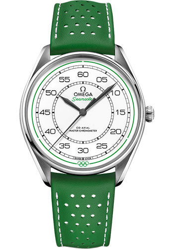 Omega Specialities Olympic Official Timekeeper Limited Edition Set - 39.5 mm Steel Case - White Dial - Green Micro-Perforated Leather Strap Limited Edition of 100 - 522.32.40.20.04.005