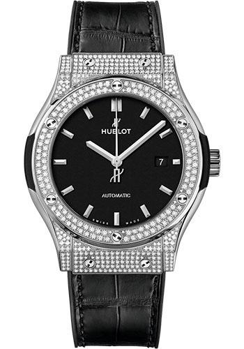 Hublot Classic Fusion Titanium Pave Watch - 42 mm - Black Dial - Black Rubber and Leather Strap-542.NX.1171.LR.1704