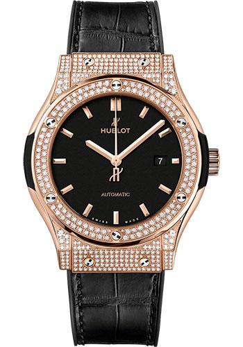 Hublot Classic Fusion King Gold Pave Watch - 42 mm - Black Dial - Black Rubber and Leather Strap-542.OX.1181.LR.1704