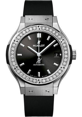 Hublot Classic Fusion Titanium Diamonds Watch - 38 mm - Black Dial - Black Lined Rubber Strap-565.NX.1470.RX.1204