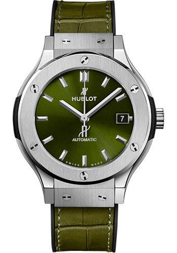 Hublot Classic Fusion Titanium Green Watch - 38 mm - Green Dial - Black Rubber and Green Leather Strap-565.NX.8970.LR