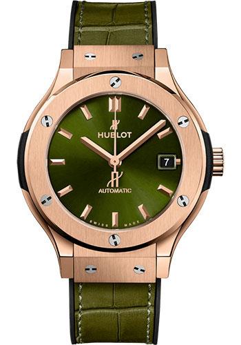 Hublot Classic Fusion King Gold Green Watch - 38 mm - Green Dial - Black Rubber and Green Leather Strap-565.OX.8980.LR