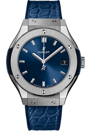 Hublot Classic Fusion Titanium Blue Watch - 33 mm - Blue Dial - Blue Rubber and Leather Strap-581.NX.7170.LR