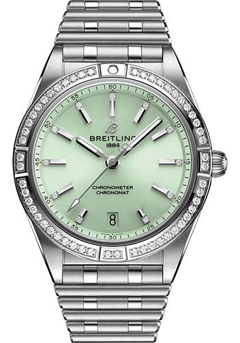 Breitling Chronomat Automatic 36 Watch - Stainless Steel (Gem-set) - Mint Green Diamond Dial - Metal Bracelet - A10380591L1A1