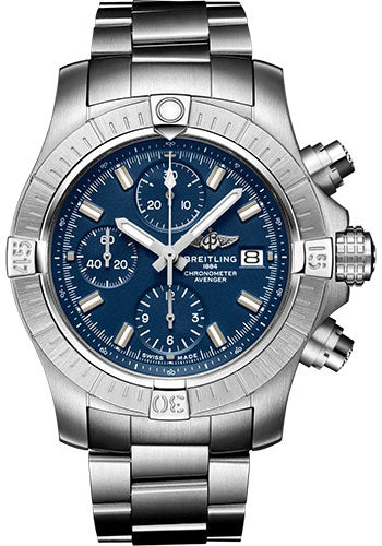Breitling Avenger Chronograph 43 Watch - Stainless Steel - Blue Dial - Metal Bracelet - A13385101C1A1