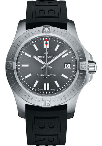 Breitling Colt 41 Automatic Watch - Steel - Tempest Gray Dial - Black Diver Pro III Strap - Folding Buckle - A17313101F1S1