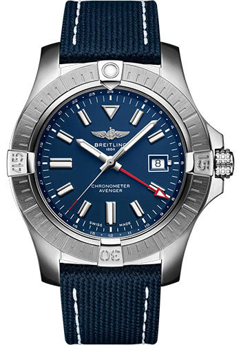 Breitling Avenger Automatic GMT 45 Watch - Stainless Steel - Blue Dial - Blue Calfskin Leather Strap - Tang Buckle - A32395101C1X1