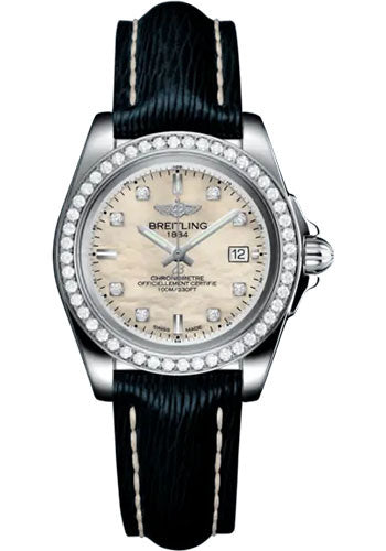 Breitling Galactic 32 Sleek Watch - Stainless Steel - Mother-Of-Pearl Dial - Blue Calfskin Leather Strap - Tang Buckle - A71330531A1X1