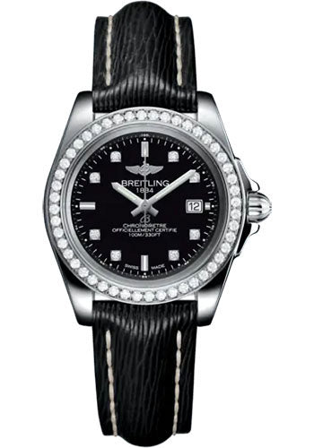 Breitling Galactic 32 Sleek Watch - Stainless Steel - Black Dial - Black Calfskin Leather Strap - Tang Buckle - A71330531B1X1