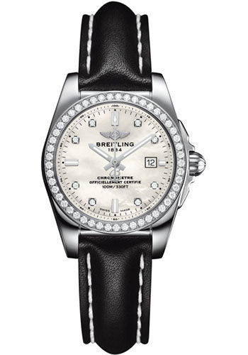 Breitling Galactic 29 SleekT Watch - Steel Case - Mother Of Pearl Dial - Black Leather Strap - A7234853/A785/477X/A12BA.1