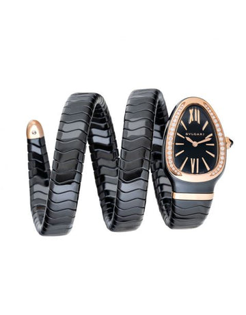 Serpenti Spiga Quartz Black Dial Diamond Bezel Ladies Watch