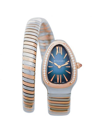 Serpenti Quartz Blue Dial Diamond Bezel Ladies Watch