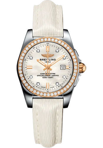 Breitling Galactic 29 Sleek Watch - Stainless Steel - Mother-Of-Pearl Dial - White Calfskin Leather Strap - Tang Buckle - C72348531A1X1