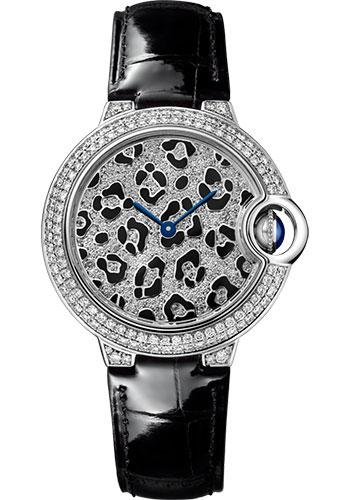 Cartier Ballon Bleu de Cartier Panther Spots Watch - 33 mm White Gold Diamond Case - Diamond Dial - Black Alligator Strap - HPI01064