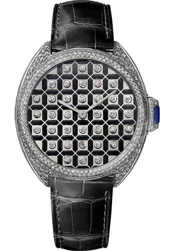 Cartier Cle de Cartier Serti Vibrant Limited Edition of 20 Watch - 40 mm White Gold Diamond Case - White Gold Dial - Black Alligator Strap - HPI01125