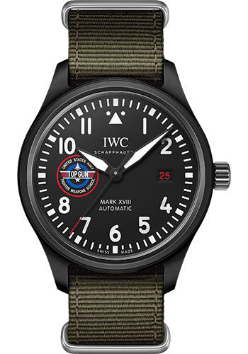 IWC Pilot’s Watch Mark XVIII Top Gun Edition SFTI Watch - Ceramic Case - Black Dial - Green Textile Strap - IW324712