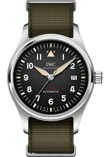 IWC Pilot's Watch Automatic Spitfire - 39.0 mm Stainless Steel Case - Black Dial - Green Textile Strap - IW326801