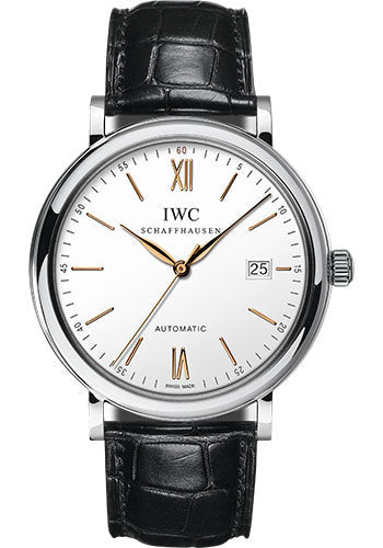 IWC Portofino Automatic Watch - 40.0 mm Stainless Steel Case - Silver Dial - Black Alligator Strap - IW356517
