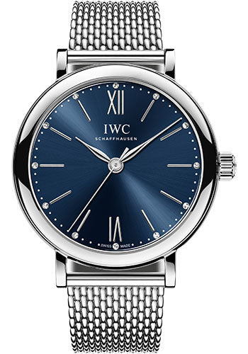 IWC Portofino Automatic 34 Watch - 34.0 mm Stainless Steel Case - Blue Dial - Milanaise Mesh Steel Bracelet - IW357404