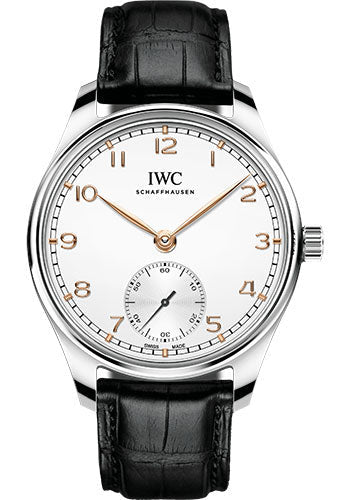 IWC Portugieser Automatic 40 - Stainless Steel Case - Silver-Plated Dial - Black Alligator Leather Strap - IW358303