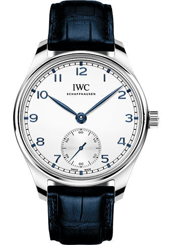 IWC Portugieser Automatic 40 - Stainless Steel Case - Silver-Plated Dial - Blue Alligator Leather Strap - IW358304